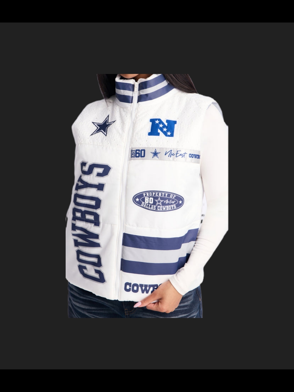 Dallas Cowboys White & Navy Quilted Fan Vest